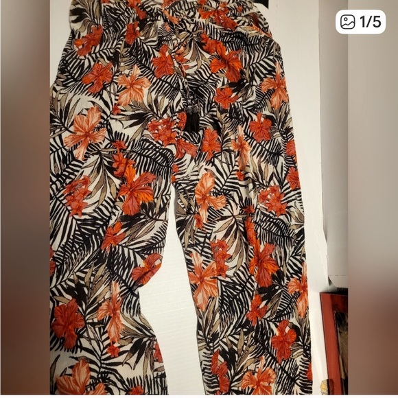 New Directions Orange and Black Floral Coverup Pants size L - Picture 2 of 5